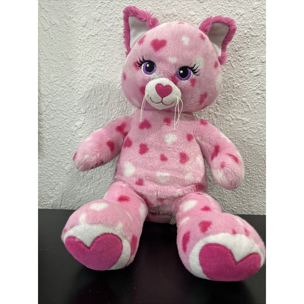 Build a Bear Workshop Pink Huggable Hearts Cat Plush, 2014